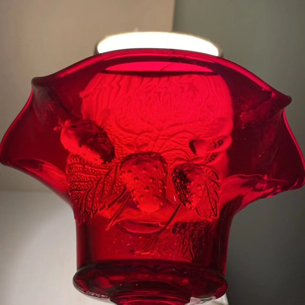 Ruby Red Ruffled Compote with Fruit Design - Picture 8 of 10